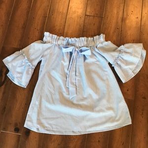 Blue striped bell arm top